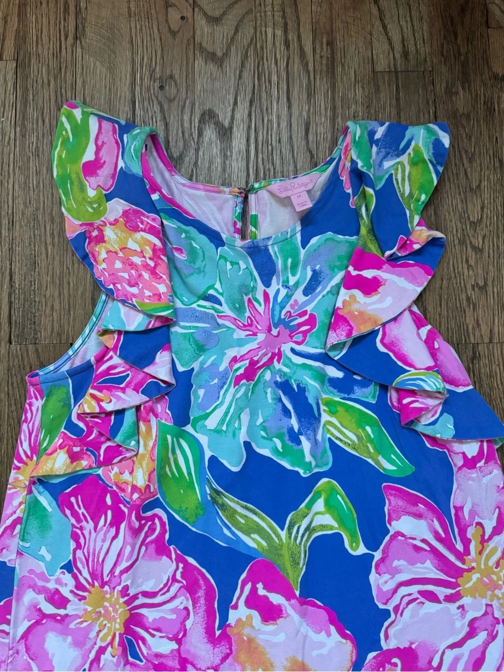Women’s Lilly Pulitzer Esmeralda Bright Floral Ruffle Dress - Blue & Pink - Picture 3 of 5